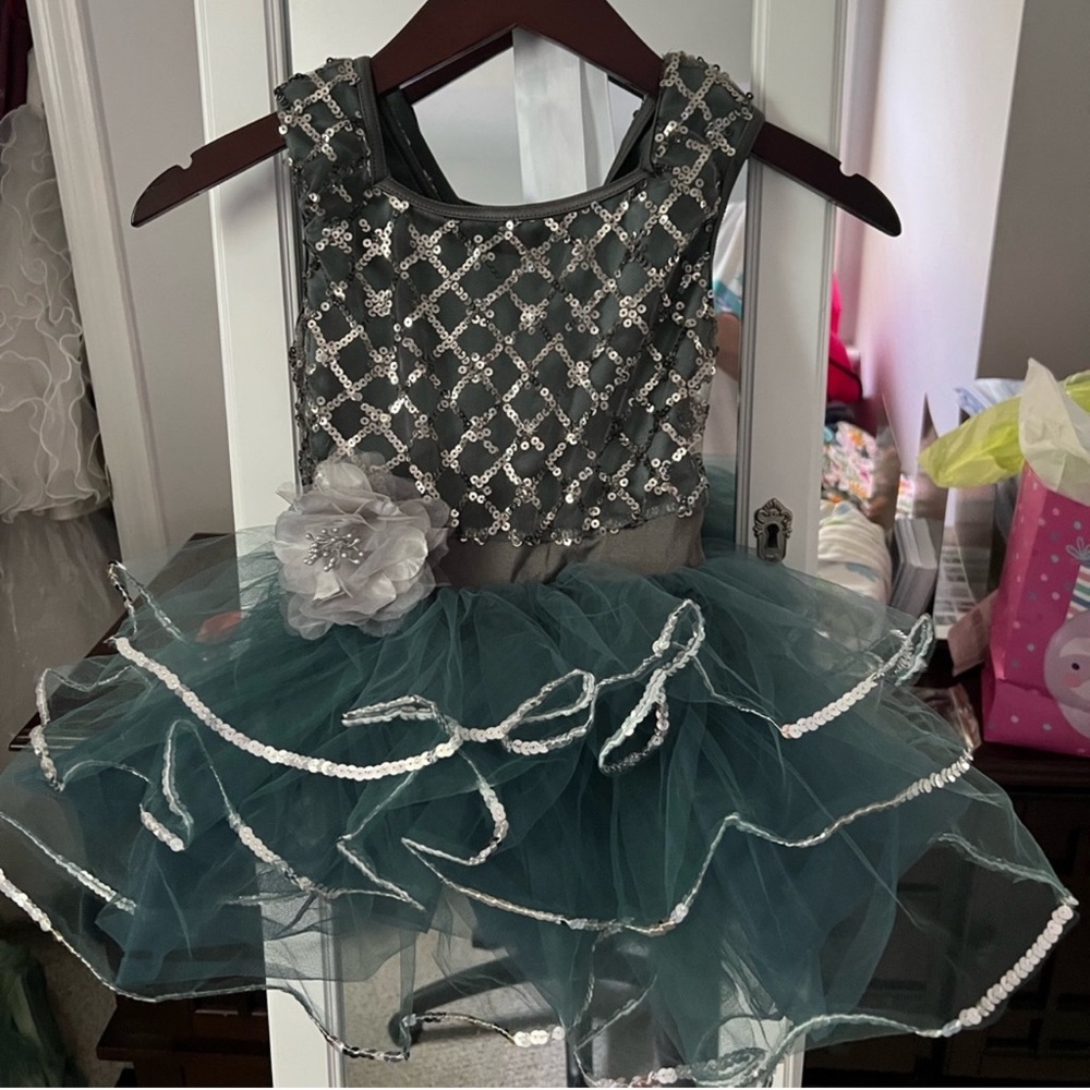 Elegant Teal and Silver Kids Dress